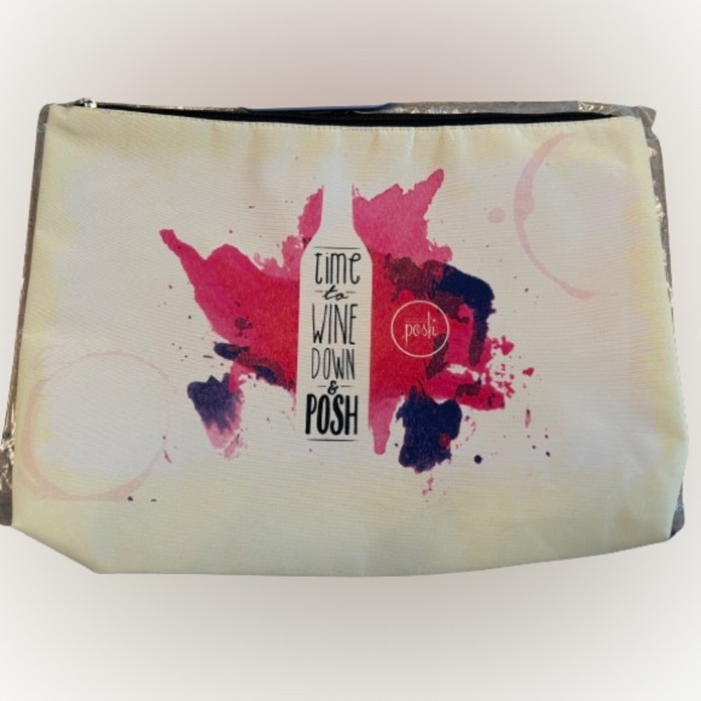 🍀Perfectly Posh - TIME TO WINE DOWN & POSH canvas pouch NIB